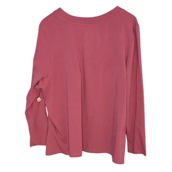 Avenue Women's Pink Long Sleeve Cotton Tee button Detail Neckline 22/24W - Picture 2 of 9